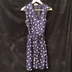 Blue and white polka dot dress.